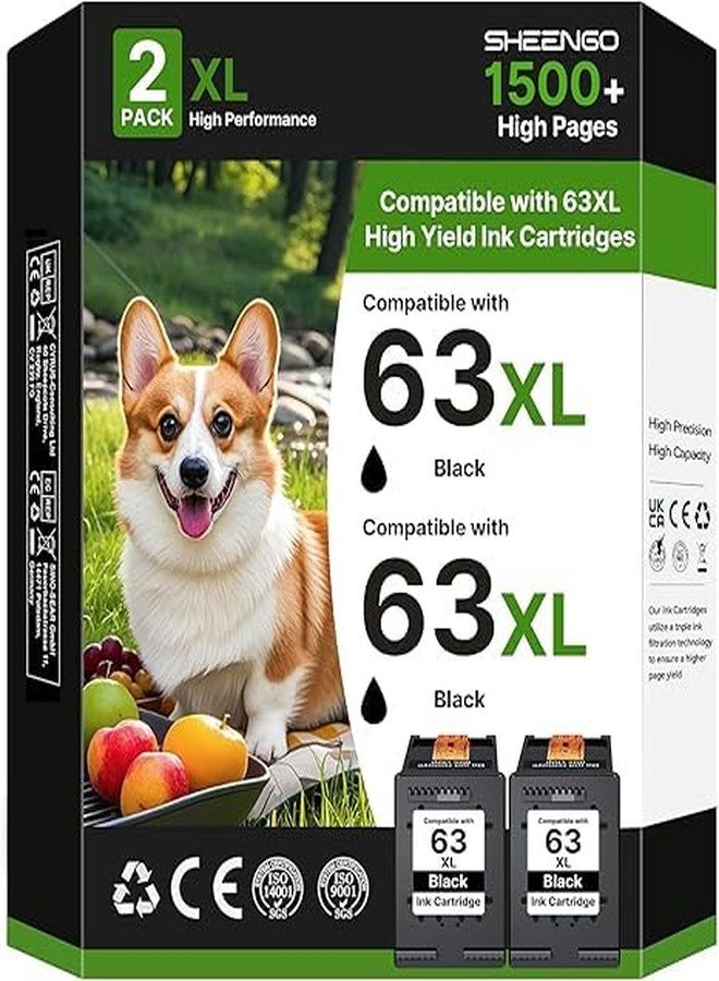 SHEENGO 63XL Black Ink Cartridge for HP Ink 63 Replacement for HP 63XL Ink Cartridges Combo Pack Work with HP Officejet 4650 3830 5255 5258 5200 Envy 4520 4512 Deskjet 3634 3630 1112 Series, 2-Pack | F6U62AN - Image 1