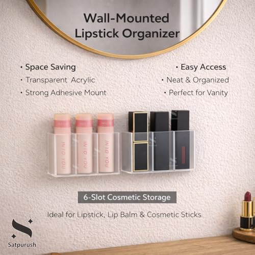 Satpurush 3-Grid Wall-Mounted Lipstick Holder Organizer | Wardrobe & Cupboard Door Makeup Organizer | Plastic Cosmetic Storage Stand (Pack of 8) - Image 2