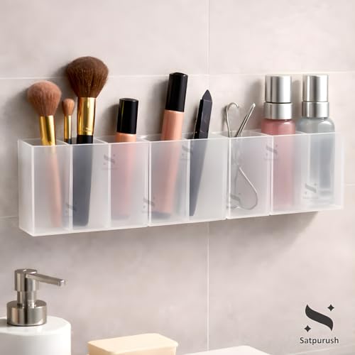 Satpurush 3-Grid Wall-Mounted Lipstick Holder Organizer | Wardrobe & Cupboard Door Makeup Organizer | Plastic Cosmetic Storage Stand (Pack of 8) - Image 4