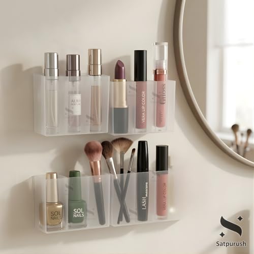 Satpurush 3-Grid Wall-Mounted Lipstick Holder Organizer | Wardrobe & Cupboard Door Makeup Organizer | Plastic Cosmetic Storage Stand (Pack of 8) - Image 5