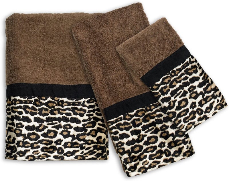Popular Bath Bath Towels Jezella Collection 3Piece Set Animal Print Brown Towel Set