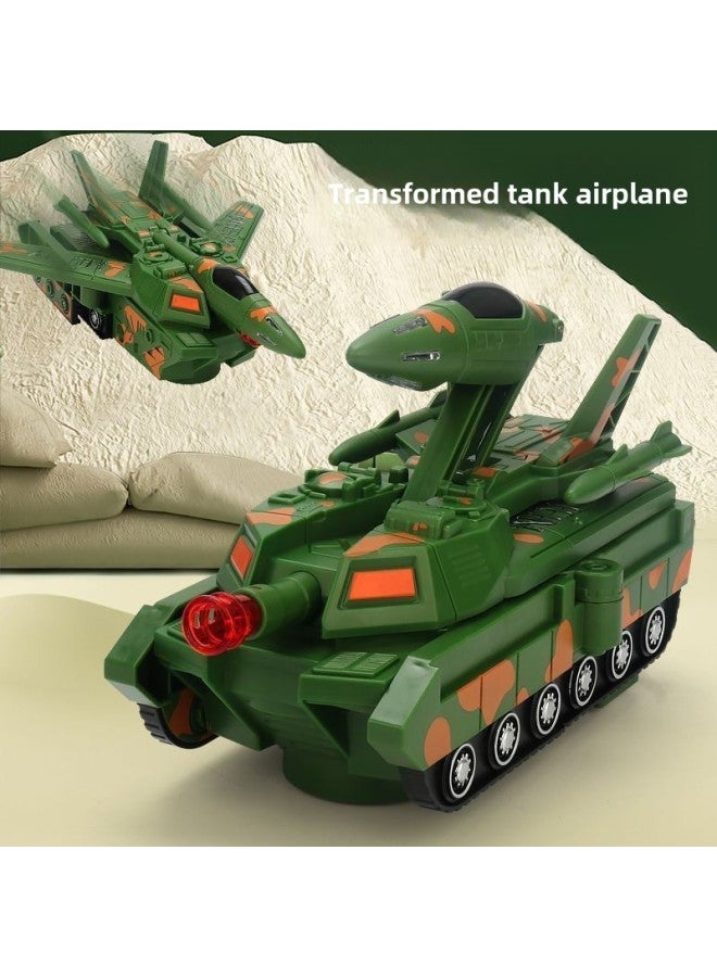 Loquat Children's Puzzle Transformation Tank Aircraft Armored Car Universal Light Music Electric Toy Model Robot Boy-Color:Universal Aircraft Turns Into A Tank  Battery Version - Image 1