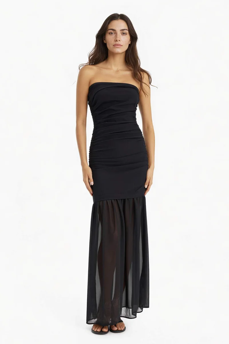 ديفاكتو Strapless Chiffon Strapless Midi Dress