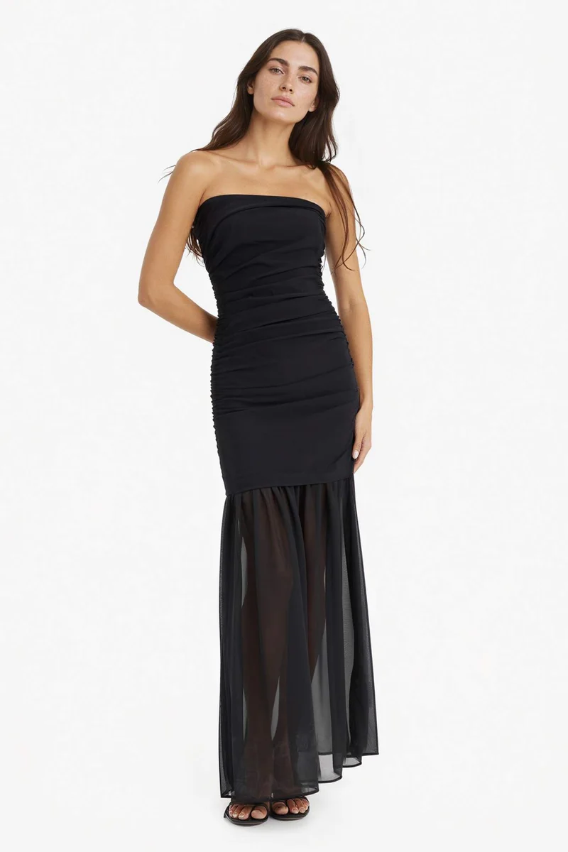 ديفاكتو Strapless Chiffon Strapless Midi Dress