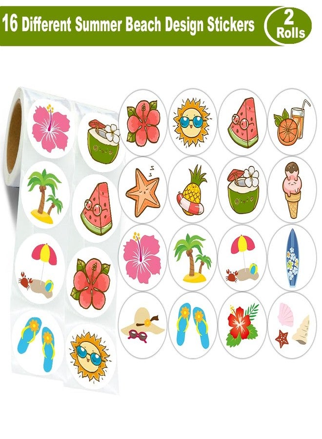 Hohamn 600 Pcs Summer Beach Stickers for Kids Teachers in 2 Rolls 1.5 Inch 16 Styles Cute Summer Stickers for Kids Birthday Party School Reward Giveaways Waterbottle Scrapbook Decor - Image 2