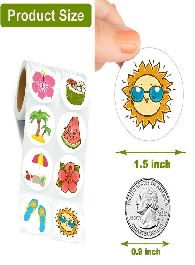 Hohamn 600 Pcs Summer Beach Stickers for Kids Teachers in 2 Rolls 1.5 Inch 16 Styles Cute Summer Stickers for Kids Birthday Party School Reward Giveaways Waterbottle Scrapbook Decor - Image 3