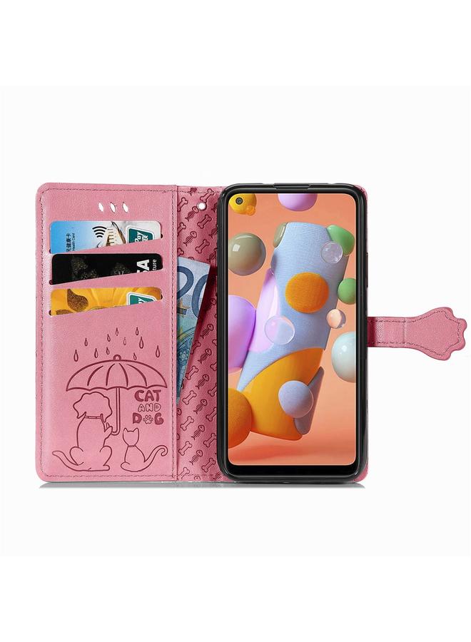 زبون جراب لهاتف Galaxy M11 من الجلد المنقوش بشكل قطة وكلب لطيف مع حامل / فتحة بطاقة / محفظة / حبل تعليق - Image 3