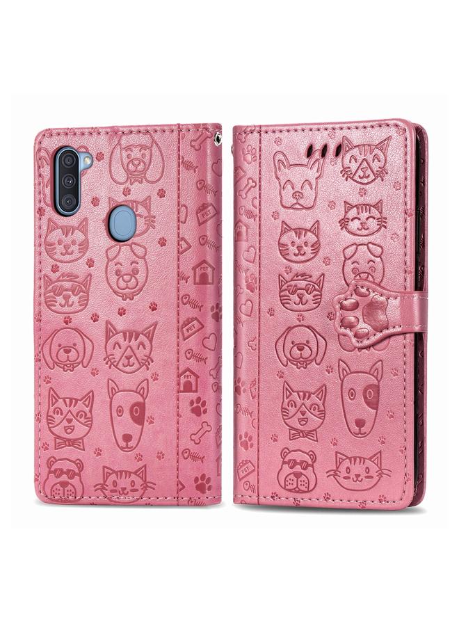 زبون جراب لهاتف Galaxy M11 من الجلد المنقوش بشكل قطة وكلب لطيف مع حامل / فتحة بطاقة / محفظة / حبل تعليق - Image 2