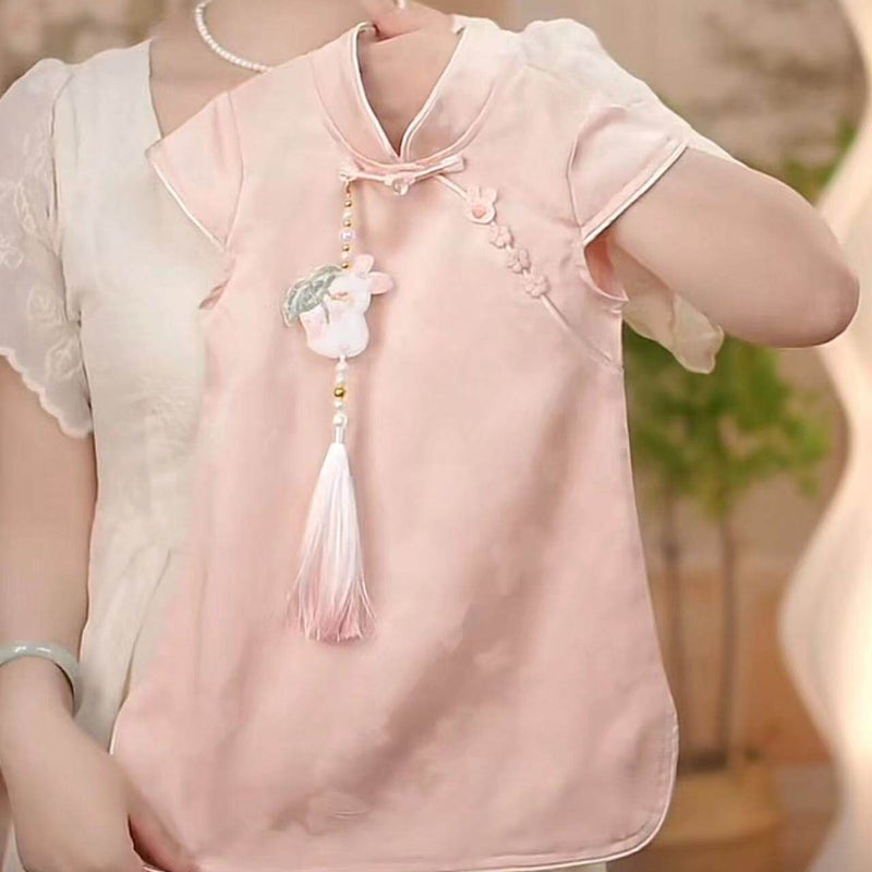 Kids Chinese Cheongsam Dress Summer Short Sleeve Soft - Image 3