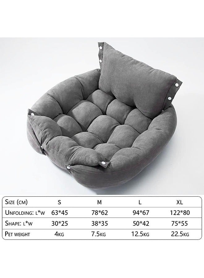 Folding Dog Sofa Bed, 3 in 1 Deformation Dog Kennel, Multifunctional Pet Bed, Soft and Comfortable Pet Mat, for Cats and Small, Medium and Large Dogs, Four-season Universal (Medium, Grey) - Image 2