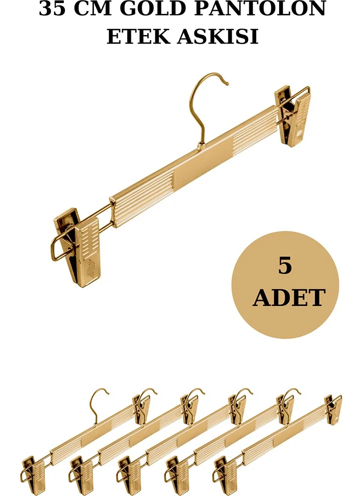 İstanbul Manken Istanbul Mannequin 5 Pieces Plastic Gold Plated Trouser Hanger Skirt Hanger Clothes Hanger