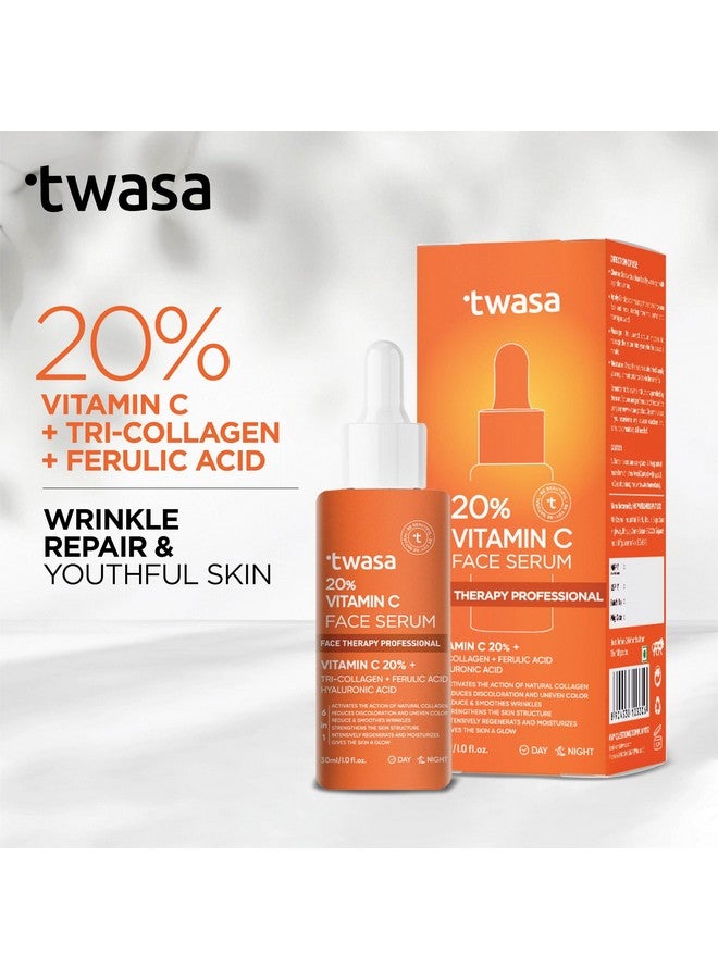 Twasa 20% Vitamin C Face Serum for Glowing Skin with Vitamin C, Tri-Collagen, Ferulic Acid | For All Skin Type | Brightening Serum For Oily Skin & Dark Skin | 30ml - Image 3