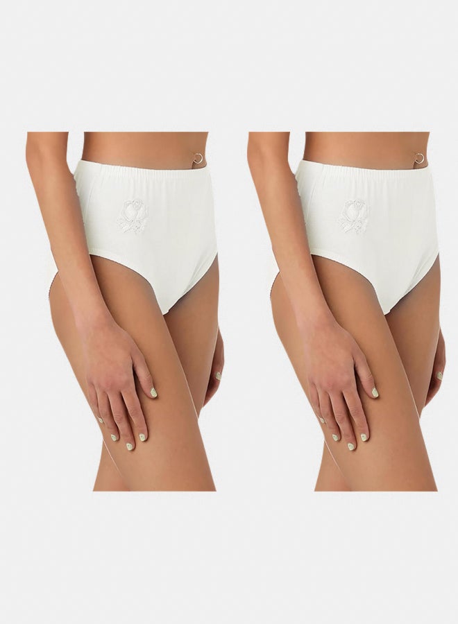 Dahab Cotton Set Of 2 Pieces Elastic Waist Brief Embroidered Flower For Women - Image 1