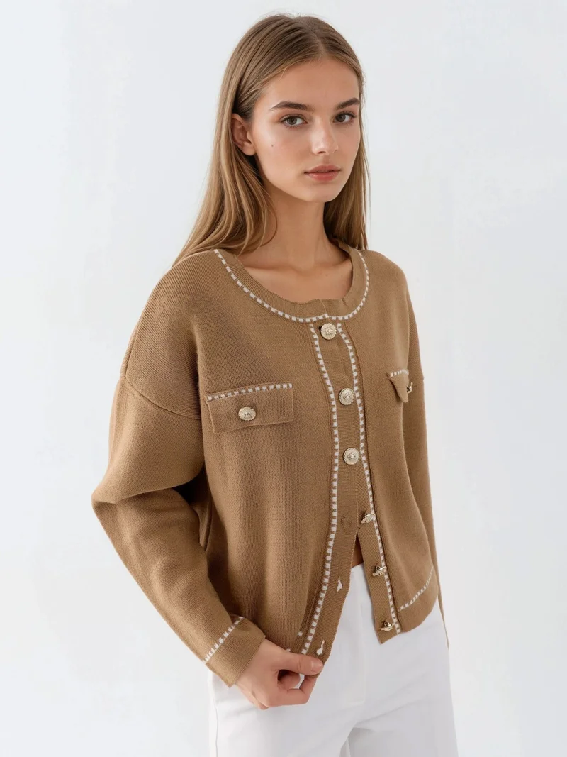MY FASHION MY FASHION Ribbed Knit Cardigan with Button Closure