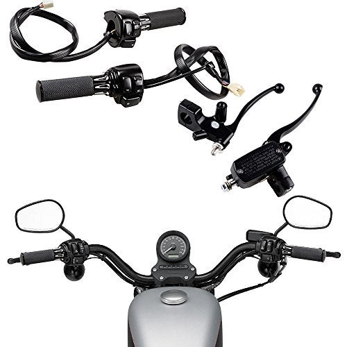 Anzio 1" CNC Handlebar Hand Grips + Control Switch + Clutch Lever w/Hydraulic Brake Master Cylinder Compatible with 96-12 Harley Softail Dyna Sportster V-Rod (CNC) - Image 2