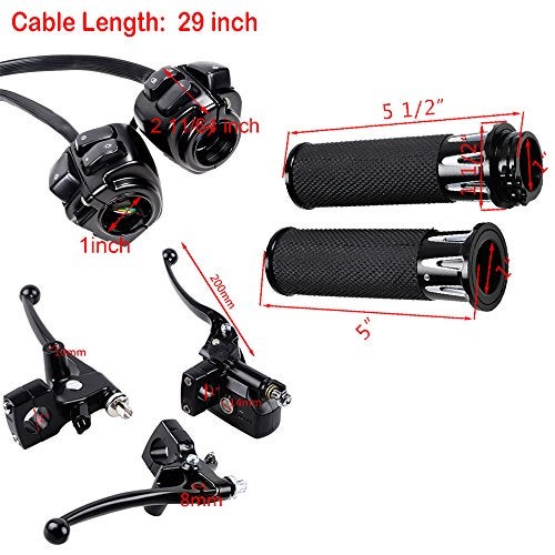 Anzio 1" CNC Handlebar Hand Grips + Control Switch + Clutch Lever w/Hydraulic Brake Master Cylinder Compatible with 96-12 Harley Softail Dyna Sportster V-Rod (CNC) - Image 3