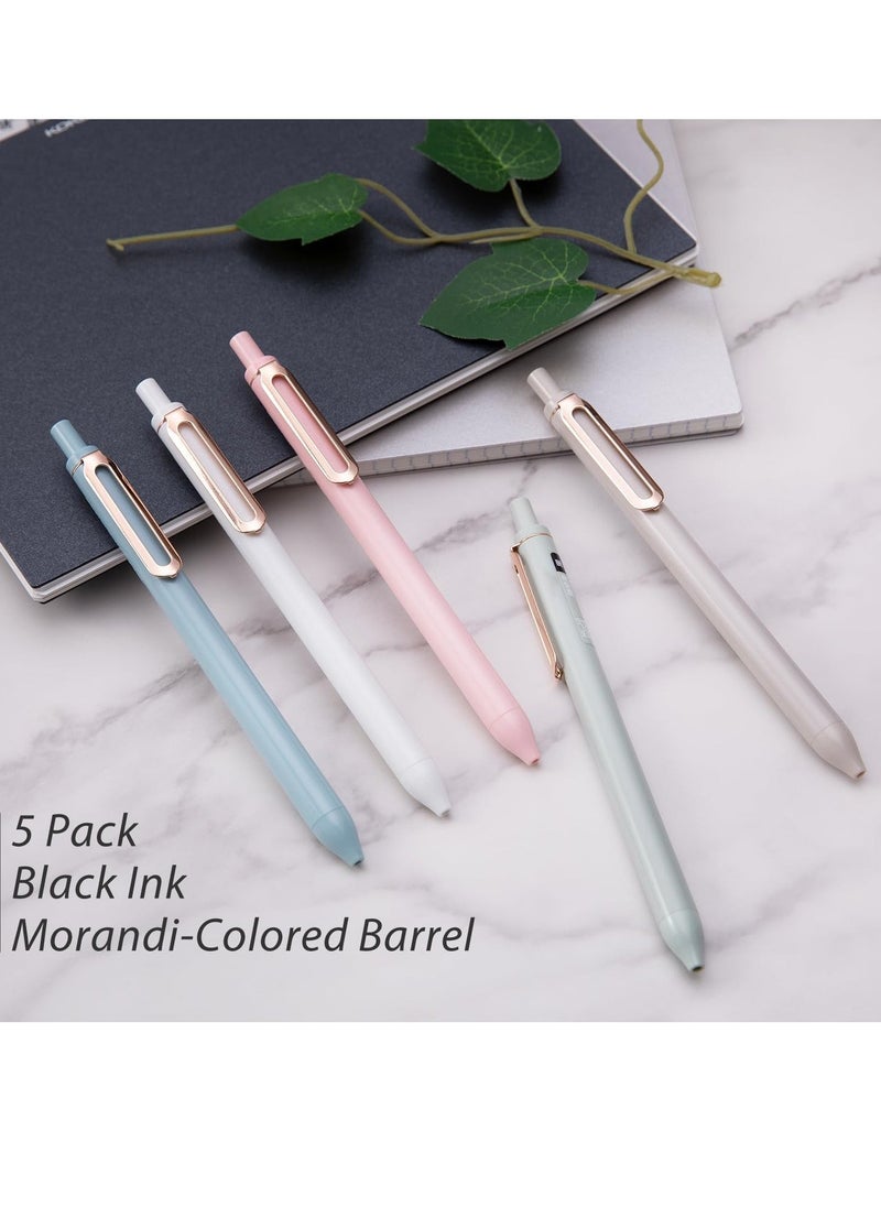 Gel Pens 5Pcs Morandi Lovely Gel Pens Retractable Quick Dry Fine Point 0.5mm Black Ink Smooth Writing Aesthetic Pens for School Office Journaling - Image 2