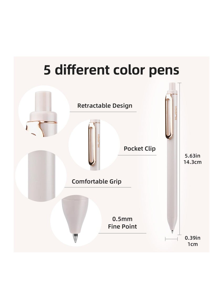 Gel Pens 5Pcs Morandi Lovely Gel Pens Retractable Quick Dry Fine Point 0.5mm Black Ink Smooth Writing Aesthetic Pens for School Office Journaling - Image 5