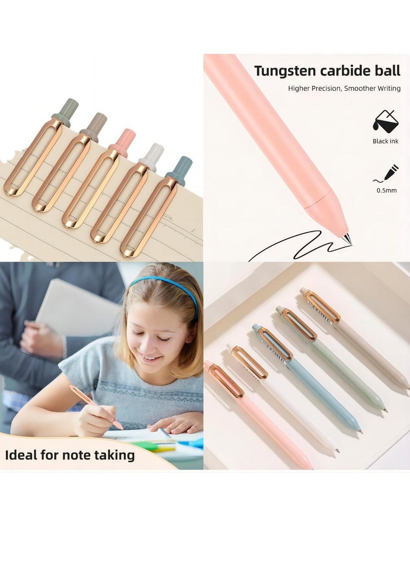 Gel Pens 5Pcs Morandi Lovely Gel Pens Retractable Quick Dry Fine Point 0.5mm Black Ink Smooth Writing Aesthetic Pens for School Office Journaling - Image 3