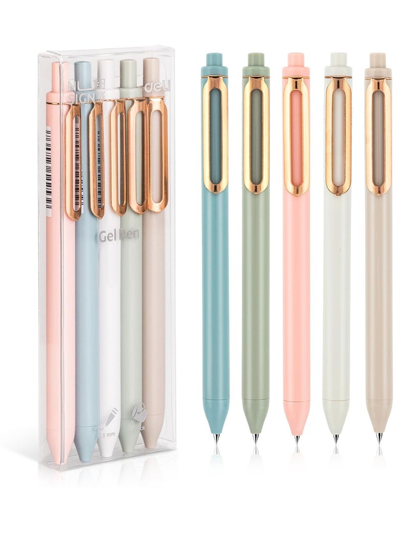 Gel Pens 5Pcs Morandi Lovely Gel Pens Retractable Quick Dry Fine Point 0.5mm Black Ink Smooth Writing Aesthetic Pens for School Office Journaling - Image 1