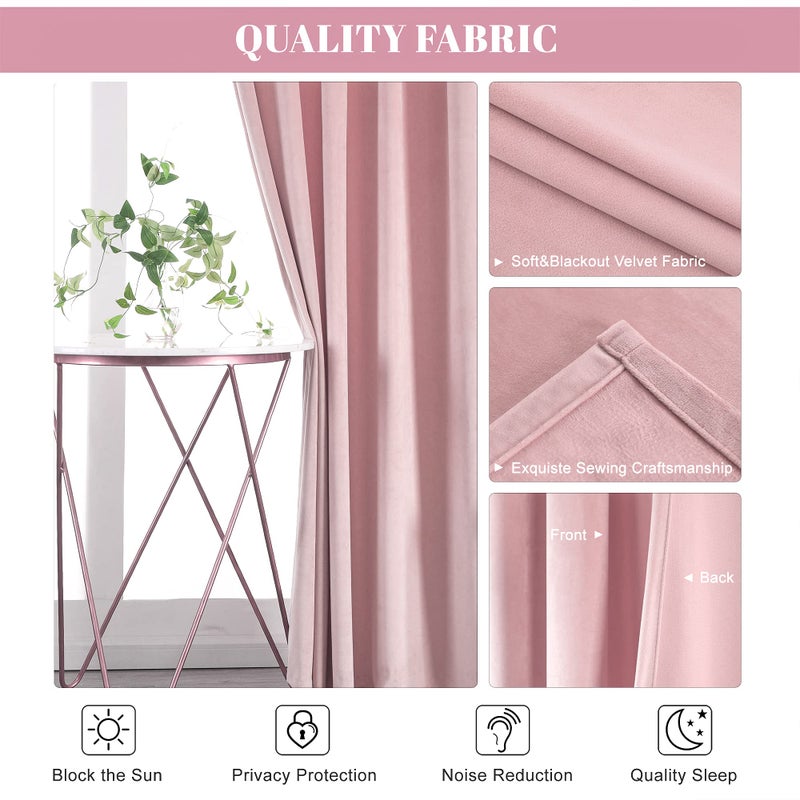 nanbowang Pink Velvet Curtains - 52"x 63" Soft Rod Pocket Thermal Insulated Window Treatment for Bedroom Living Room Light Filtering Drapes 2 Panels - Image 4