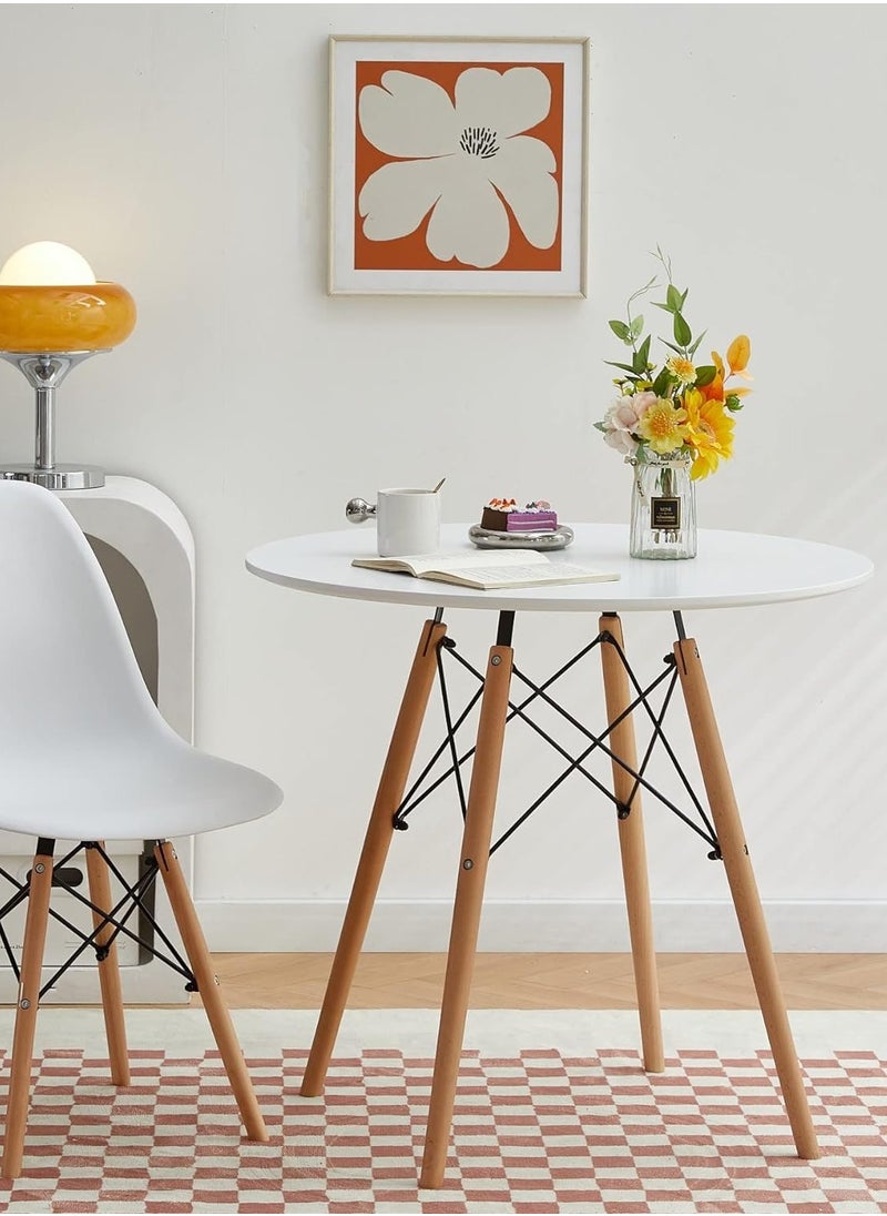 CityRiya-Long - Dining Table White Kitchen Dining Table 70*70cm Kitchen Table Wood Round Coffee Table Tea Table Office Conference Pedestal Desk Small Modern Dinner Table for Living Room, Kitchen - Image 1
