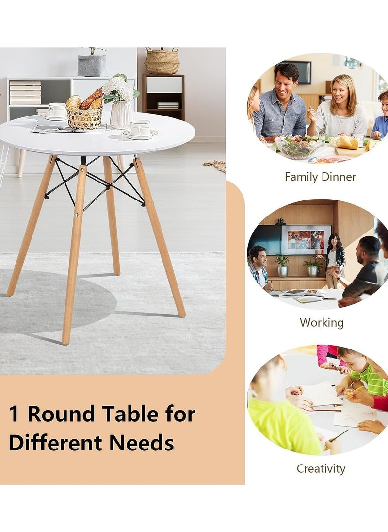 CityRiya-Long - Dining Table White Kitchen Dining Table 70*70cm Kitchen Table Wood Round Coffee Table Tea Table Office Conference Pedestal Desk Small Modern Dinner Table for Living Room, Kitchen - Image 1