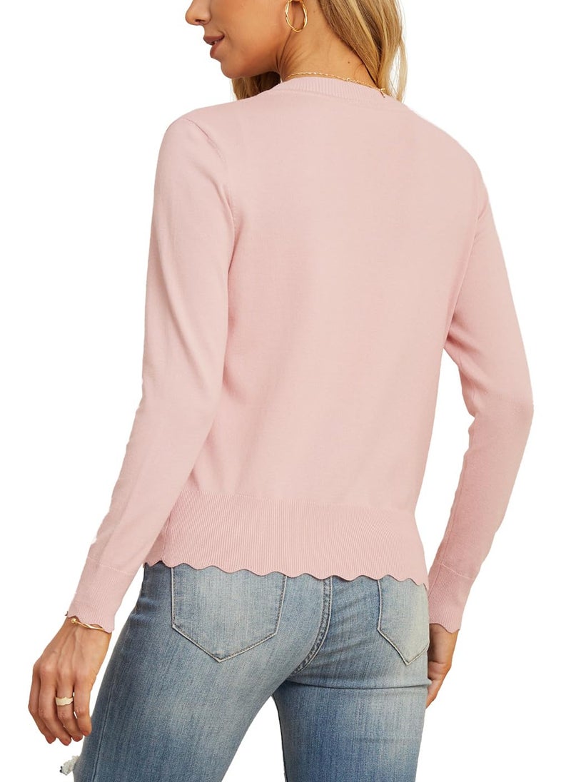 GRECERELLE Women's Long Sleeve V-Neck Button Down Cardigan Knit Shrug Sweater(Light Pink, XX-Large) - Image 4