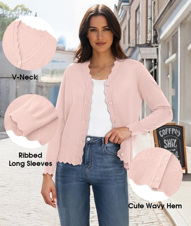 GRECERELLE Women's Long Sleeve V-Neck Button Down Cardigan Knit Shrug Sweater(Light Pink, XX-Large) - Image 5