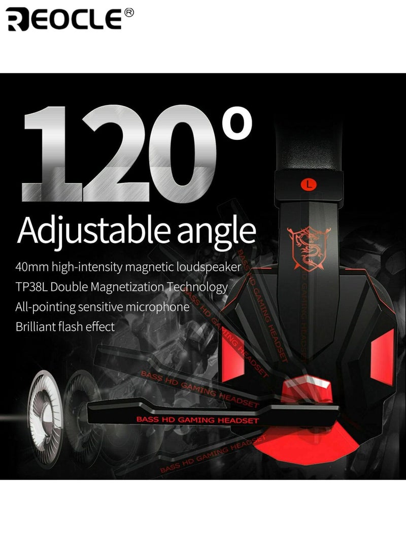 REOCLE Stereo Pro Gaming Headset with ENC Noise Cancelling Microphone LED Light Effects Surround Sound Soft Memory Earmuffs for PC Laptop Mobile Phone Use Professional Gaming Headphone for Gamers Students and Office Workers - Image 2