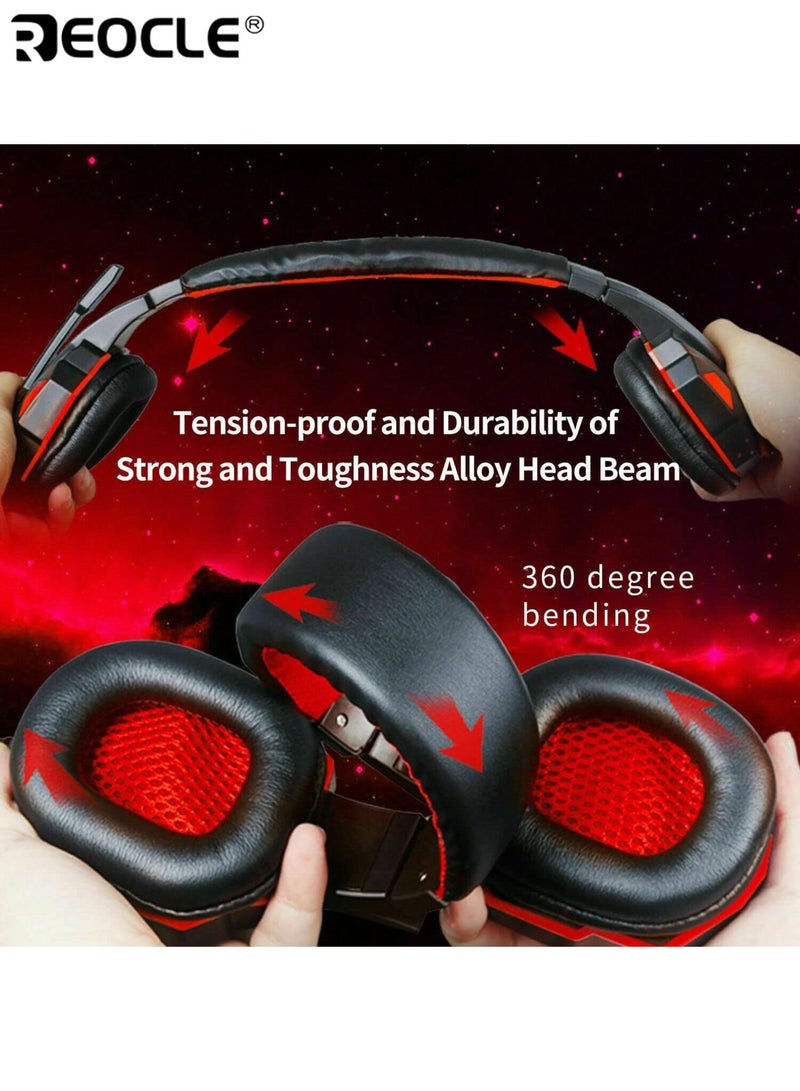 REOCLE Stereo Pro Gaming Headset with ENC Noise Cancelling Microphone LED Light Effects Surround Sound Soft Memory Earmuffs for PC Laptop Mobile Phone Use Professional Gaming Headphone for Gamers Students and Office Workers - Image 4