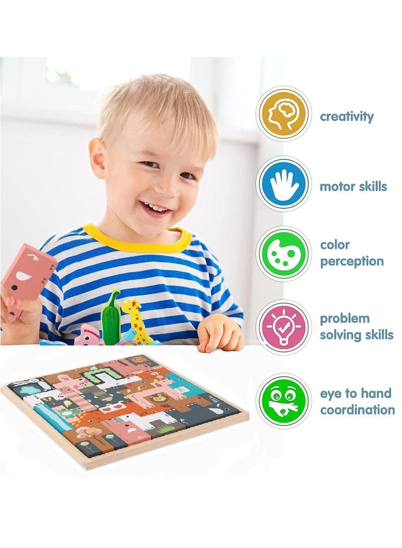 VUCATIN Montessori Wooden Puzzle Toy for Kids Block Puzzle Brain Teasers Toy Tangram Russian Block Game STEM Kids Educational Gift (Animals) - Image 3