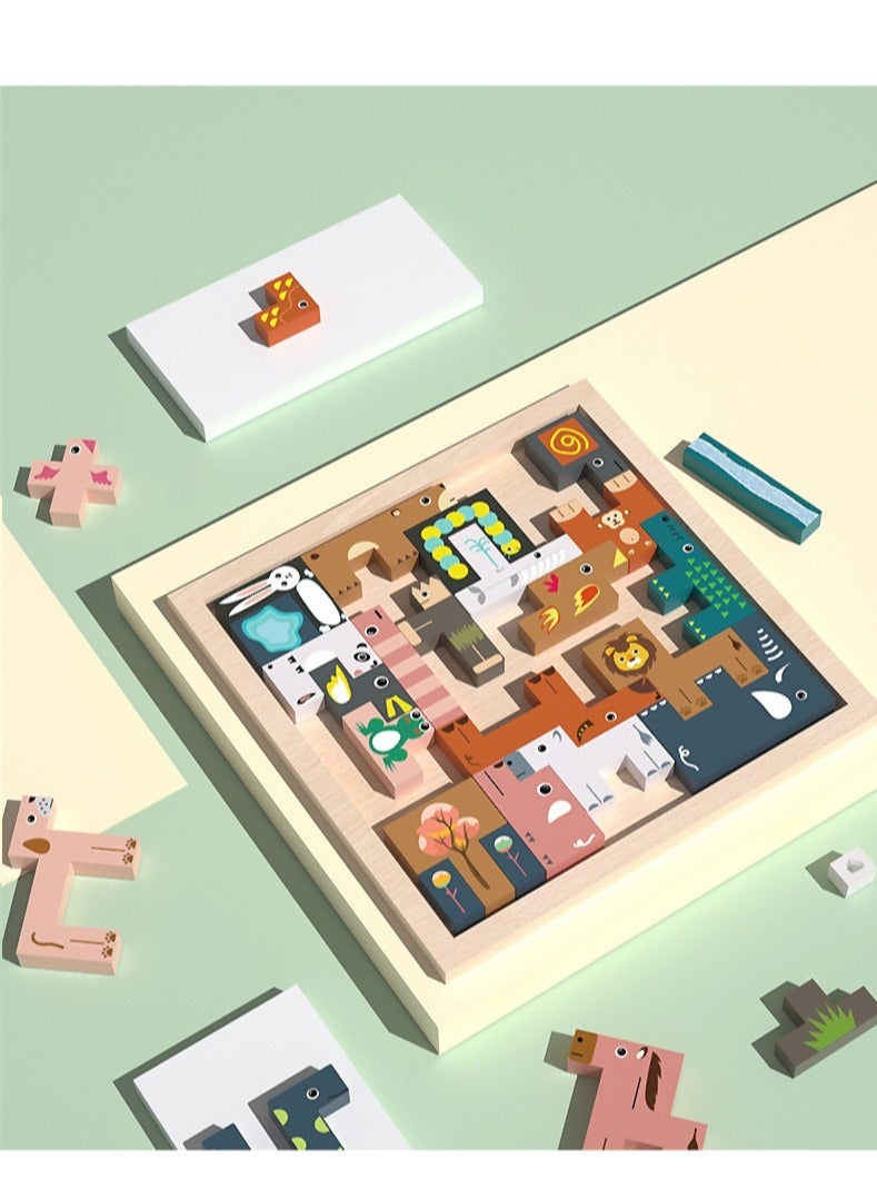 VUCATIN Montessori Wooden Puzzle Toy for Kids Block Puzzle Brain Teasers Toy Tangram Russian Block Game STEM Kids Educational Gift (Animals) - Image 4