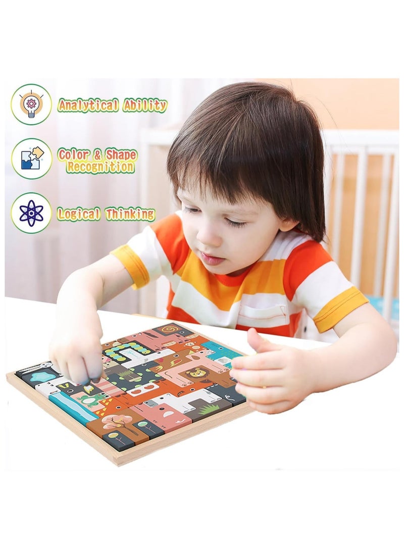 VUCATIN Montessori Wooden Puzzle Toy for Kids Block Puzzle Brain Teasers Toy Tangram Russian Block Game STEM Kids Educational Gift (Animals) - Image 2