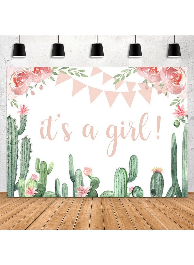 Aperturee It'S A Girl Baby Shower Backdrop Cactus Pink Floral Fiesta Mexican Princess Flowers Kids Photography Background Portrait Party Decorations Banner Photo Booth Studio Props Supplies 7X5Ft - Image 2
