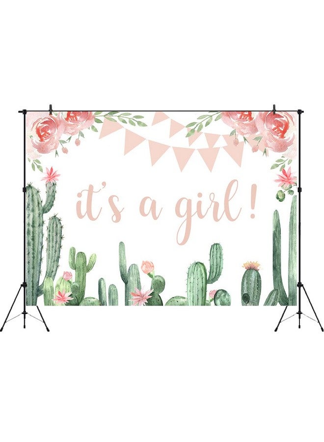 Aperturee It'S A Girl Baby Shower Backdrop Cactus Pink Floral Fiesta Mexican Princess Flowers Kids Photography Background Portrait Party Decorations Banner Photo Booth Studio Props Supplies 7X5Ft - Image 3