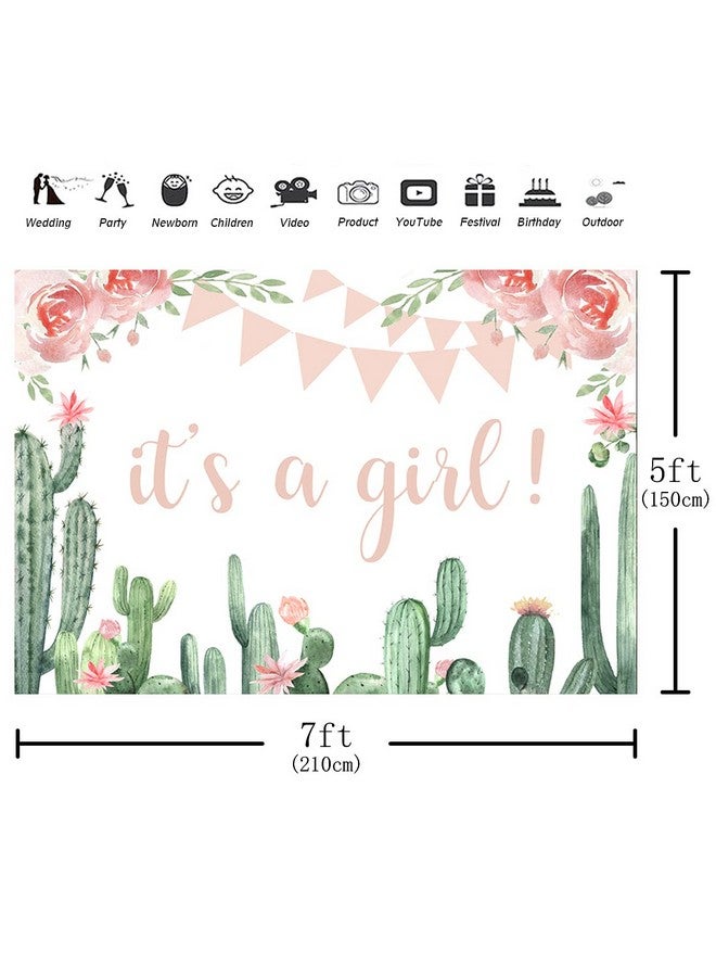 Aperturee It'S A Girl Baby Shower Backdrop Cactus Pink Floral Fiesta Mexican Princess Flowers Kids Photography Background Portrait Party Decorations Banner Photo Booth Studio Props Supplies 7X5Ft - Image 4