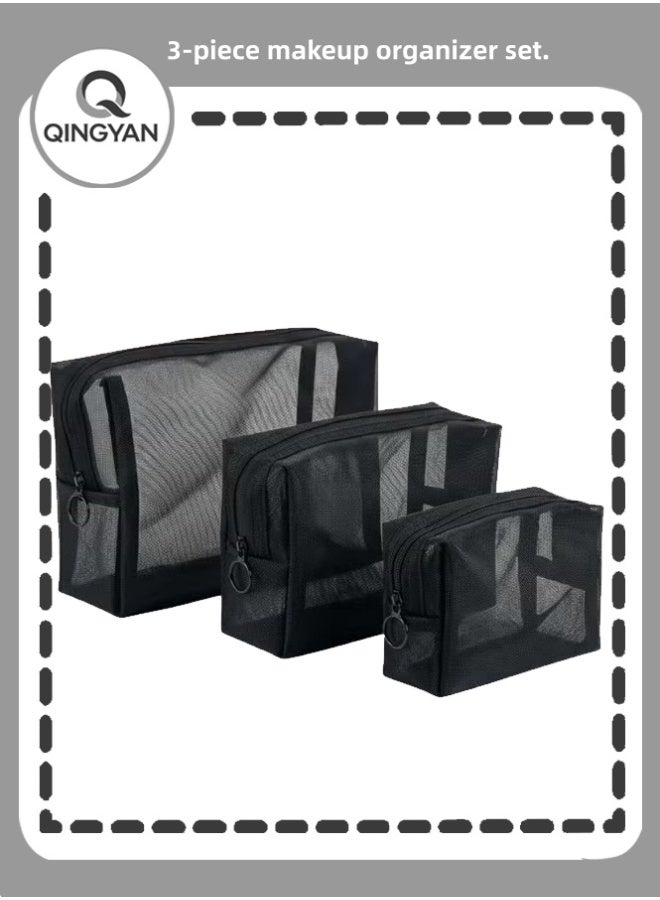 QINGYAN 3-Piece Clear Makeup Bags - Different Sizes Travel Toiletry Bags, Makeup Bags Carry On Toiletry Bags Multiple sizes to suit all your needs  (Black) - Image 1