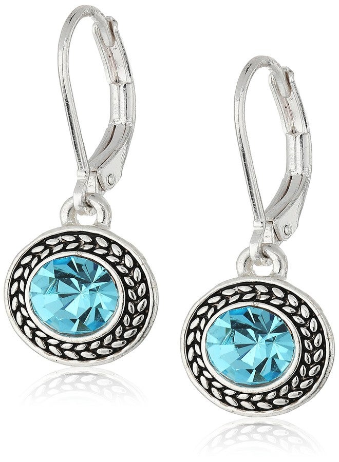 Napier "Classics" Silver-Tone and Aqua Crystal Drop Earrings - Image 1