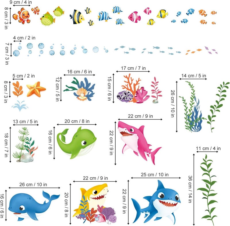 decalmile Under The Sea Fish Wall Decals Baby Shower Sharks Seaweed Ocean Wall Stickers Kids Bedroom Nursery Bathroom Wall Decor - Image 4