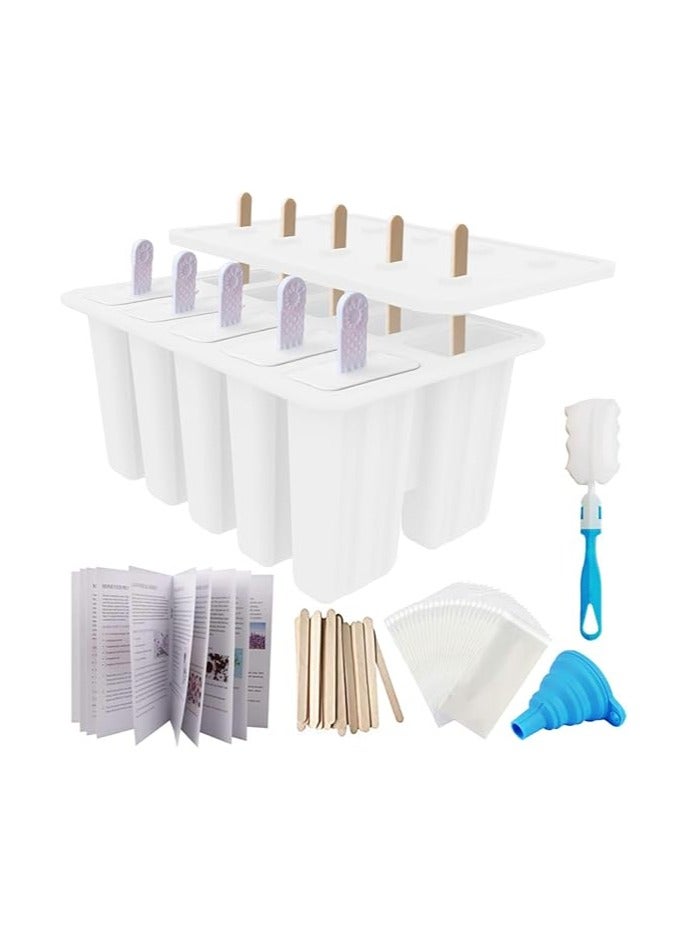 Homemade Popsicle Molds Shapes, 10PCS Silicone Ice Pop Maker Non-BPA, with 50 Sticks, 50 Bags, 10 Reusable Sticks, Funnel, Brush and Ice Pop Recipes - Image 1