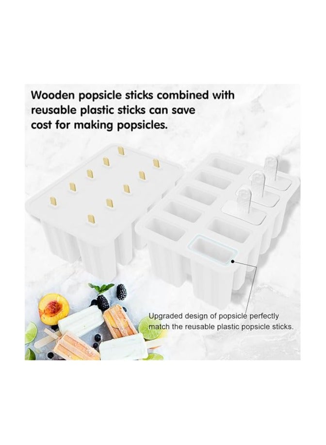 Homemade Popsicle Molds Shapes, 10PCS Silicone Ice Pop Maker Non-BPA, with 50 Sticks, 50 Bags, 10 Reusable Sticks, Funnel, Brush and Ice Pop Recipes - Image 2
