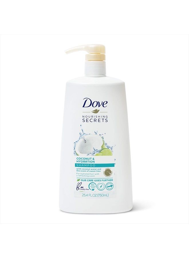 Dove شامبو مرطب أسرار مغذية مع مضخة للاستخدام اليومي بجوز الهند والترطيب للشعر الجاف برائحة الليمون المنعشة 25.4 أونصة - Image 1