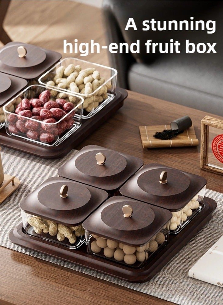 nehem Wood grain+Cream whtie fruit plate, dried fruit nut candy plate Candy Nuts Cookies Chips Party & Elegant Creamy White Serving Tray Set with 4 Lidded Nut Containers & Dessert Plates - Multi-Purpose Snack Organizer for Fruits, Nuts, Sweets | Ideal for Home Hospitality, Parties, Festive GiftsBundle - Image 2