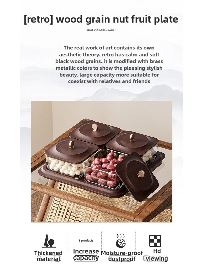 nehem Wood grain+Cream whtie fruit plate, dried fruit nut candy plate Candy Nuts Cookies Chips Party & Elegant Creamy White Serving Tray Set with 4 Lidded Nut Containers & Dessert Plates - Multi-Purpose Snack Organizer for Fruits, Nuts, Sweets | Ideal for Home Hospitality, Parties, Festive GiftsBundle - Image 4