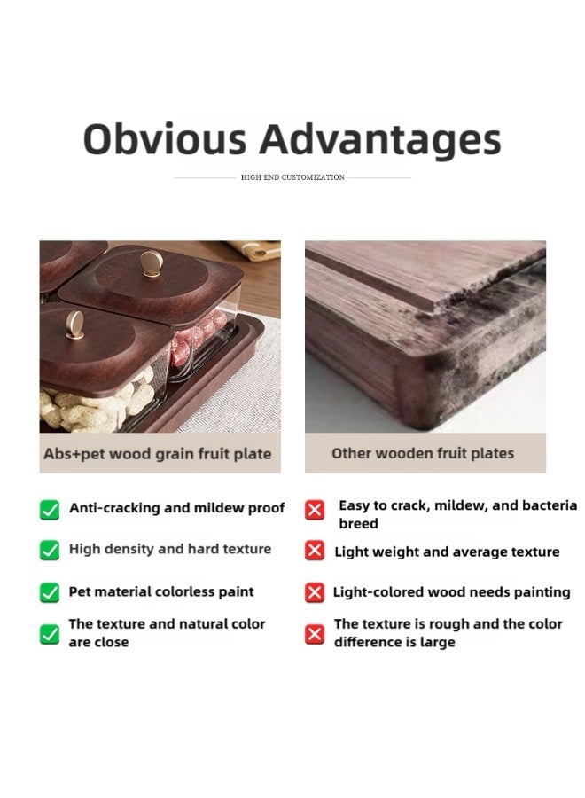 nehem Wood grain+Cream whtie fruit plate, dried fruit nut candy plate Candy Nuts Cookies Chips Party & Elegant Creamy White Serving Tray Set with 4 Lidded Nut Containers & Dessert Plates - Multi-Purpose Snack Organizer for Fruits, Nuts, Sweets | Ideal for Home Hospitality, Parties, Festive GiftsBundle - Image 5