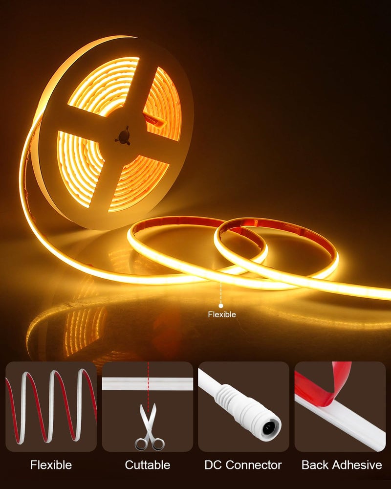 ALITOVE 24V Warm White COB LED Strip 3000K Waterproof IP68 Bright LED Rope Lights Outdoor 16.4ft CRI>90 1200LEDs for Bedroom Home Garden Patio Lighting(Power Supply Needs to be Purchased Separately) - Image 4