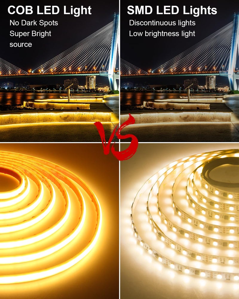 ALITOVE 24V Warm White COB LED Strip 3000K Waterproof IP68 Bright LED Rope Lights Outdoor 16.4ft CRI>90 1200LEDs for Bedroom Home Garden Patio Lighting(Power Supply Needs to be Purchased Separately) - Image 3
