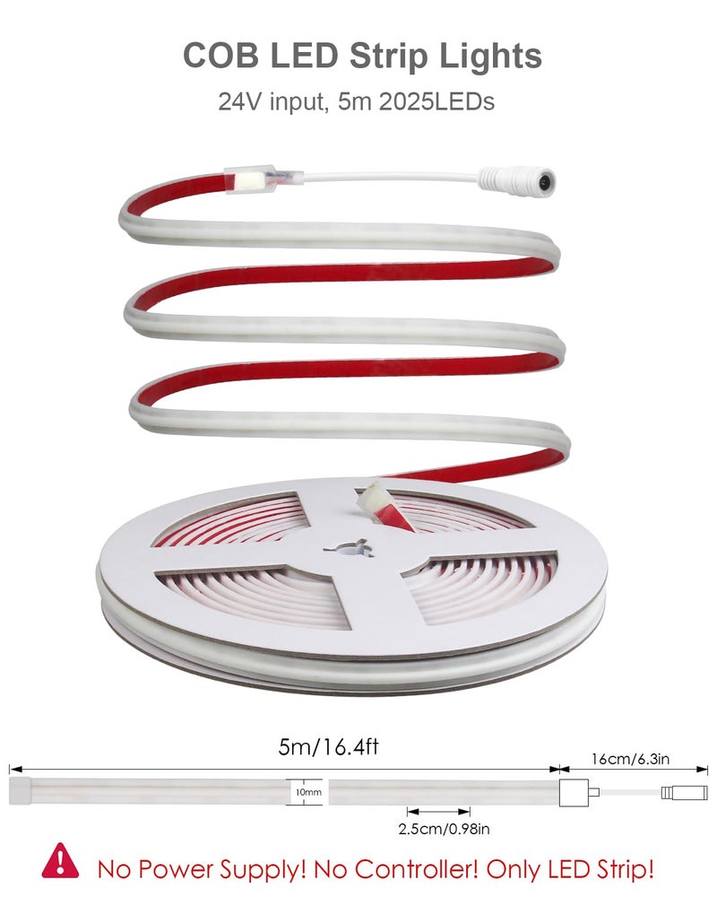 ALITOVE 24V Warm White COB LED Strip 3000K Waterproof IP68 Bright LED Rope Lights Outdoor 16.4ft CRI>90 1200LEDs for Bedroom Home Garden Patio Lighting(Power Supply Needs to be Purchased Separately) - Image 5
