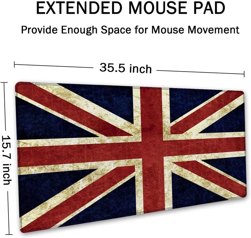 SSOIU Extended Gaming Mouse Pad (35.5x15.7 in), Large Non-Slip Rubber Base Mousepad with Stitched Edges, Waterproof Keyboard Mouse Mat Desk Pad for Work, Game, Office, Home - Flag of England - Image 2
